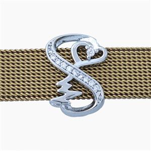 Copper Infinity Beads Pave Zirconia Flat Hole Heart Platinum Plated, approx 12-16mm, 3-11mm hole