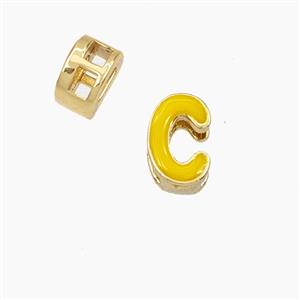 Copper Letter-C Beads Enamel 2Holes Gold Plated, approx 5-8mm, 3mm hole