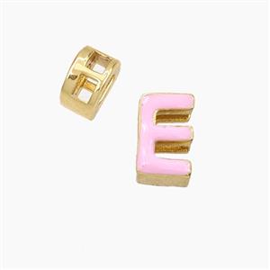 Copper Letter-E Beads Enamel 2Holes Gold Plated, approx 5-8mm, 3mm hole