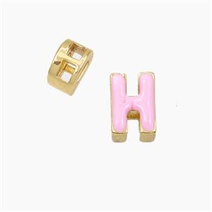 Copper Letter-H Beads Enamel 2Holes Gold Plated, approx 5-8mm, 3mm hole