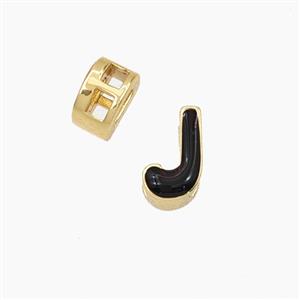 Copper Letter-J Beads Enamel 2Holes Gold Plated, approx 5-8mm, 3mm hole