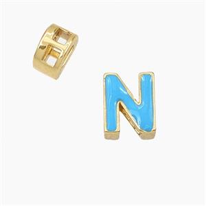 Copper Letter-N Beads Enamel 2Holes Gold Plated, approx 5-8mm, 3mm hole