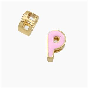 Copper Letter-P Beads Enamel 2Holes Gold Plated, approx 5-8mm, 3mm hole