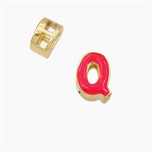 Copper Letter-Q Beads Enamel 2Holes Gold Plated, approx 5-8mm, 3mm hole