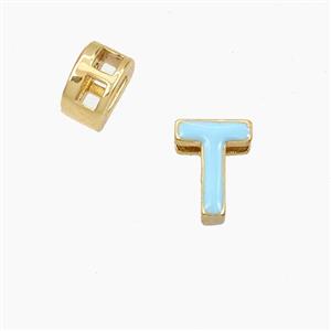 Copper Letter-T Beads Enamel 2Holes Gold Plated, approx 5-8mm, 3mm hole