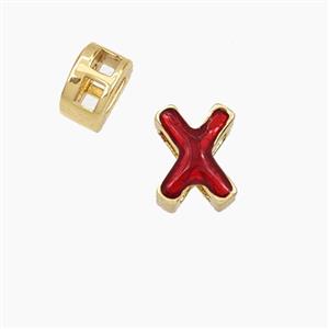 Copper Letter-X Beads Enamel 2Holes Gold Plated, approx 5-8mm, 3mm hole