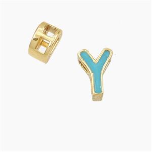 Copper Letter-Y Beads Enamel 2Holes Gold Plated, approx 5-8mm, 3mm hole
