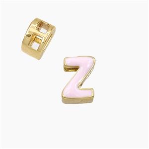 Copper Letter-Z Beads Enamel 2Holes Gold Plated, approx 5-8mm, 3mm hole