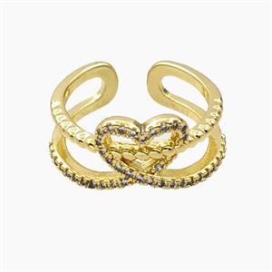 Copper Heart Rings Pave Zirconia Gold Plated, approx 10mm, 18mm dia