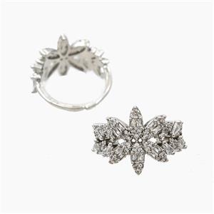 Copper Flower Rings Pave Zirconia Platinum Plated, approx 6-15mm, 18mm dia