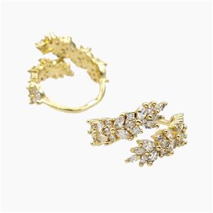 Copper Leaf Rings Pave Zirconia Gold Plated, approx 6mm, 18mm dia