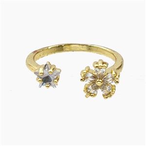 Copper Flower Rings Pave Zirconia Gold Plated, approx 5mm, 8mm, 18mm dia