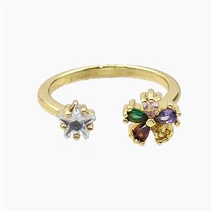 Copper Flower Rings Pave Zirconia Gold Plated, approx 5mm, 8mm, 18mm dia