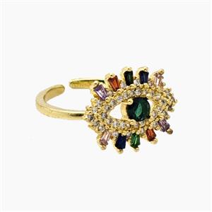 Copper Eye Rings Pave Zirconia Gold Plated, approx 12-16mm, 18mm dia