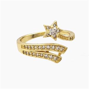 Copper Star Rings Pave Zirconia Gold Plated, approx 7mm, 18mm dia