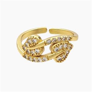 Copper Leaf Rings Pave Zirconia Gold Plated, approx 9mm, 18mm dia