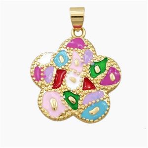 Copper Flower Pendant Multicolor Enamel Bohemia Style Gold Plated, approx 25mm