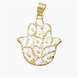 Copper Hamsahand Pendant White Enamel Bohemia Style Gold Plated, approx 23-25mm