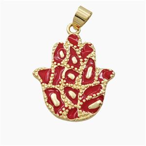 Copper Hamsahand Pendant Red Enamel Bohemia Style Gold Plated, approx 23-25mm
