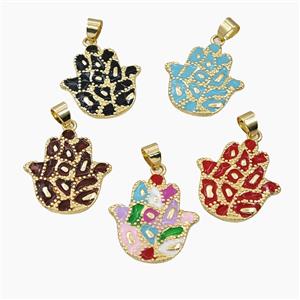 Copper Hamsahand Pendant Enamel Bohemia Style Gold Plated Mixed, approx 23-25mm
