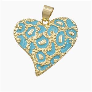 Copper Heart Pendant Teal Enamel Bohemia Style Gold Plated, approx 27mm