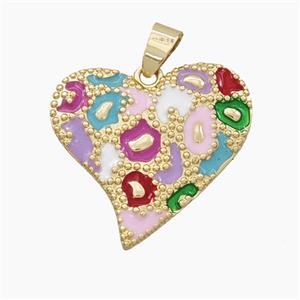 Copper Heart Pendant Multicolor Enamel Bohemia Style Gold Plated, approx 27mm