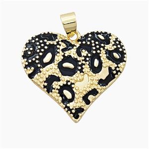 Copper Heart Pendant Black Enamel Bohemia Style Gold Plated, approx 28mm
