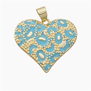 Copper Heart Pendant Teal Enamel Bohemia Style Gold Plated, approx 28mm