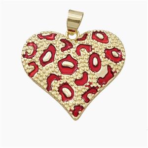 Copper Heart Pendant Red Enamel Bohemia Style Gold Plated, approx 28mm