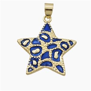 Copper Star Pendant Blue Enamel Bohemia Style Gold Plated, approx 26mm