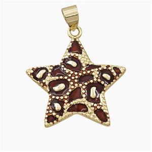 Copper Star Pendant Red Enamel Bohemia Style Gold Plated, approx 26mm