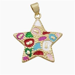 Copper Star Pendant Multicolor Enamel Bohemia Style Gold Plated, approx 26mm