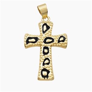 Copper Cross Pendant Black Enamel Bohemia Style Gold Plated, approx 20-28mm