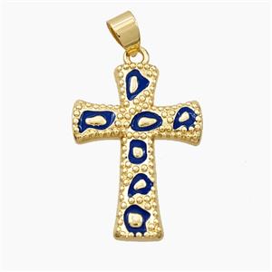 Copper Cross Pendant Blue Enamel Bohemia Style Gold Plated, approx 20-28mm
