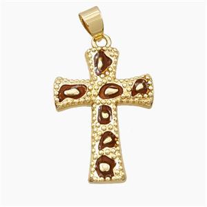 Copper Cross Pendant Red Enamel Bohemia Style Gold Plated, approx 20-28mm