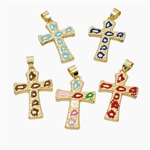 Copper Cross Pendant Enamel Bohemia Style Gold Plated Mixed, approx 20-28mm