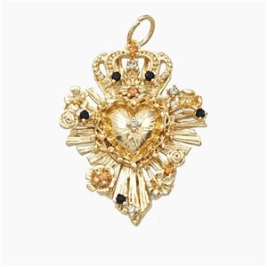 Copper Pendant Pave Zircon, Gold Plated, approx 20-25mm