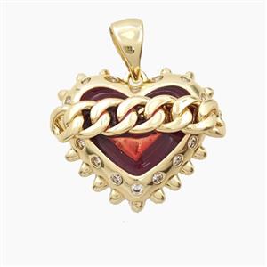 Copper Heart Pendant Red Painted Chain Gold Plated, approx 18mm