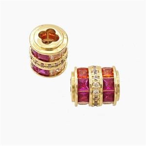 Copper Tube Beads Pave Zirconia Large Hole Gold Plated, approx 10-12mm, 4mm hole