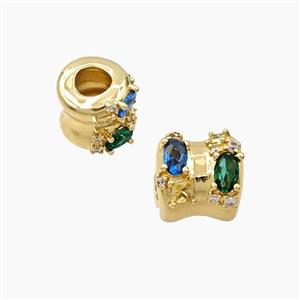 Copper Tube Beads Pave Zirconia Large Hole Gold Plated, approx 11mm, 5mm hole