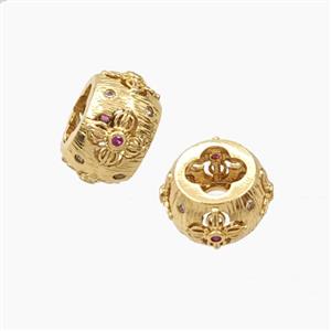 Copper Rondelle Beads Pave Zirconia Large Hole Gold Plated, approx 13mm, 6mm hole