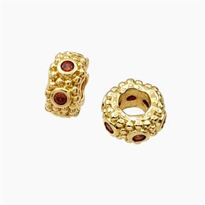 Copper Rondelle Beads Pave Zirconia Large Hole Gold Plated, approx 11mm, 5mm hole