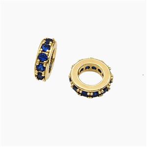 Copper Rondelle Beads Pave Zirconia Large Hole Gold Plated, approx 10mm