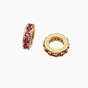 Copper Rondelle Beads Pave Zirconia Large Hole Gold Plated, approx 10mm