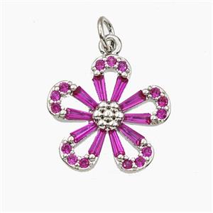 Copper Flower Pendant Pave Zirconia Platinum Plated, approx 17mm