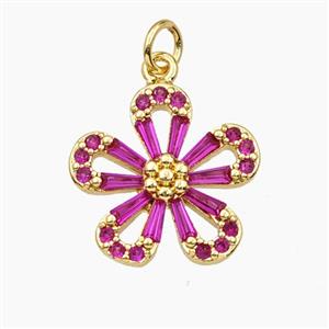 Copper Flower Pendant Pave Zirconia Gold Plated, approx 17mm