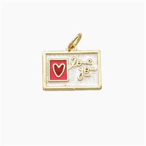 Copper Envelope Pendant Enamel Heart LoveYou Gold Plated, approx 10-14mm