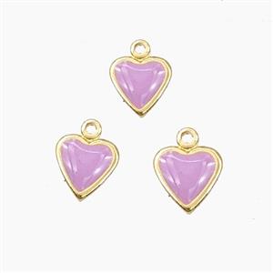 Copper Heart Pendant Lavender Enamel Gold Plated, approx 6mm