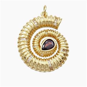 Copper Seashell Pendant Pave Zirconia Spiral Gold Plated, approx 25-28mm