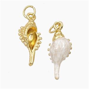 Copper Conch Shell Pendant White Enamel Gold Plated, approx 9-18mm